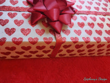 Load image into Gallery viewer, GIFT WRAP PAPER: BROWN WITH RED SPARKLY HEARTS