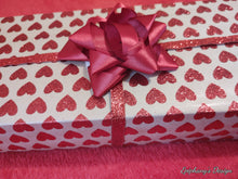 Load image into Gallery viewer, GIFT WRAP PAPER: BROWN WITH RED SPARKLY HEARTS