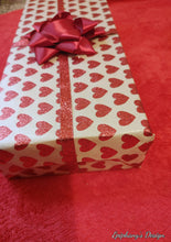 Load image into Gallery viewer, GIFT WRAP PAPER: BROWN WITH RED SPARKLY HEARTS